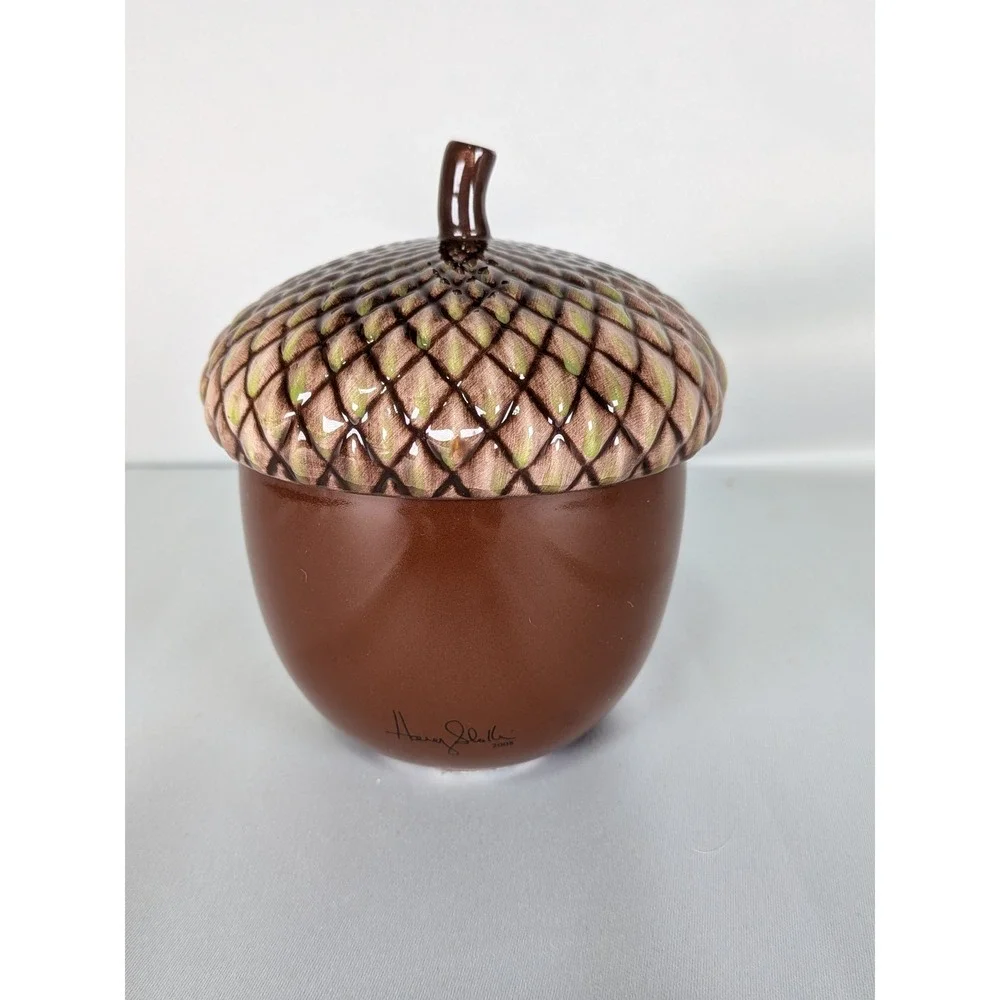 Signed Harry Slatkin 2008 The Perfect Autumn Leaves Scented Candle Acorn Jar NEW